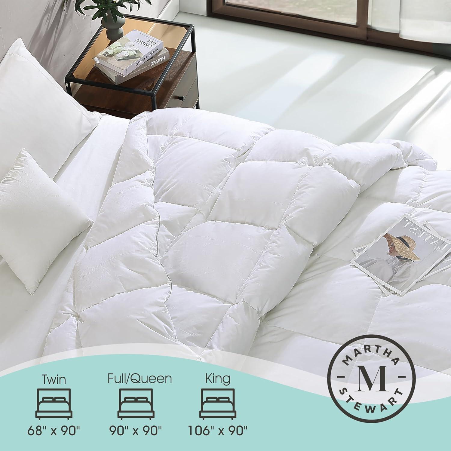 imageMartha Stewart Tencel LyocellCotton Blend White Goose Feather and Down Fiber Comforter Medium Weight All Season Warmth FullQueen SizeFullQueen