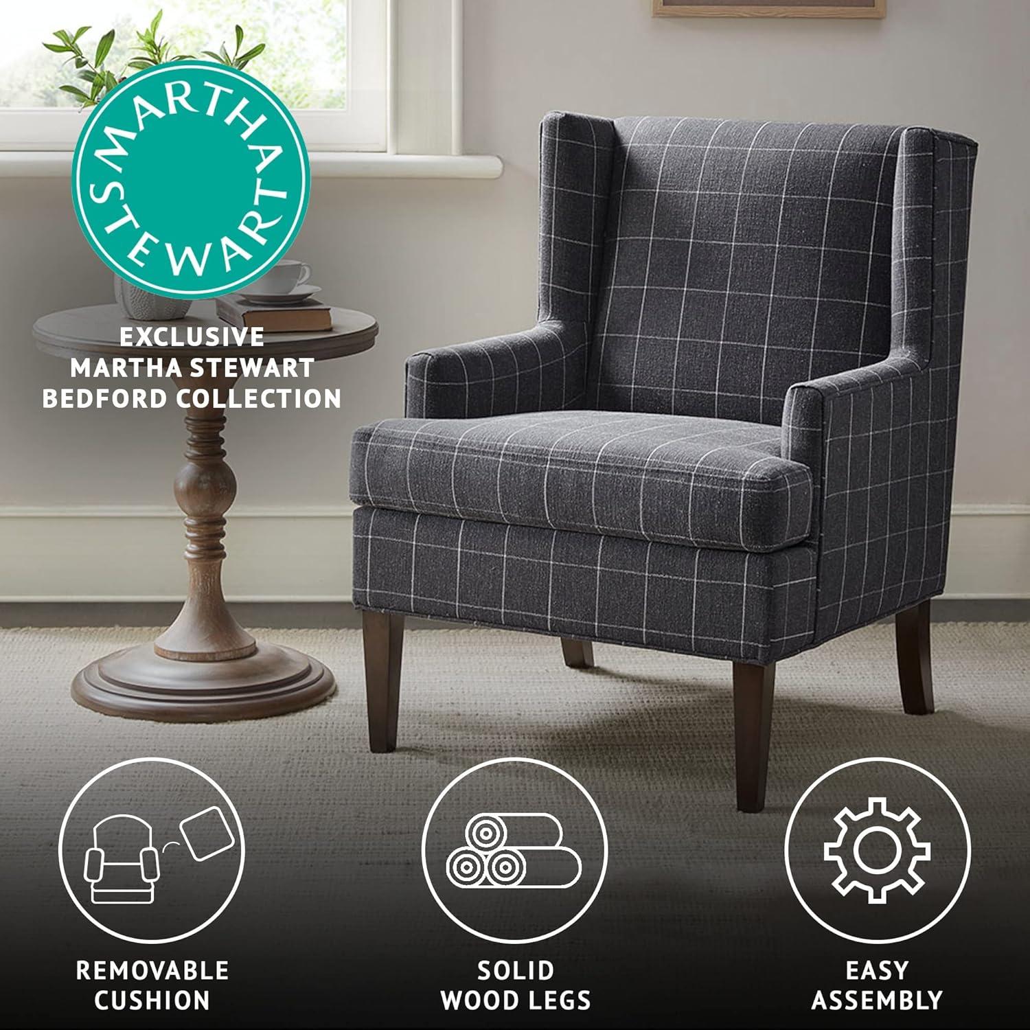imageMartha Stewart Upholsterd Accent Chair Living Room Furniture Modern Design Leisurely Resting Comfortable Foam Seat Cushion Bedroom Lounge Sophisticated 2875 W x 31 D x 375 H CharcoalCharcoal