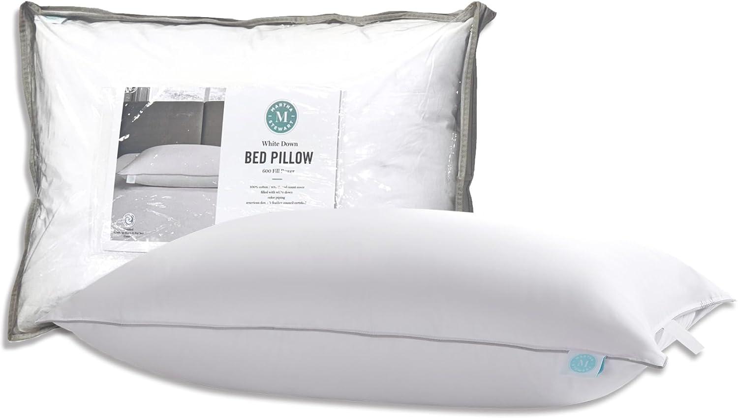 imageMartha Stewart White Down Pillows 600 Fill Power Luxury Hotel Bed Pillow Cooling Breathable Sleeping Pillows Made in USAKingSet of 1 Pack