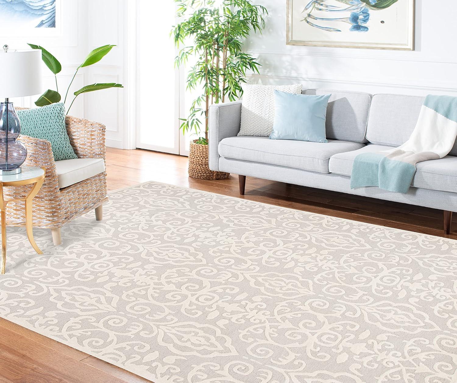 imageMartha Stewart x SAFAVIEH Area Rug Collection 5 x 8 Whetstone Grey Handmade Wool Marais Scroll Design Ideal for Living Room Bedroom Office Dining Space MSR4324A