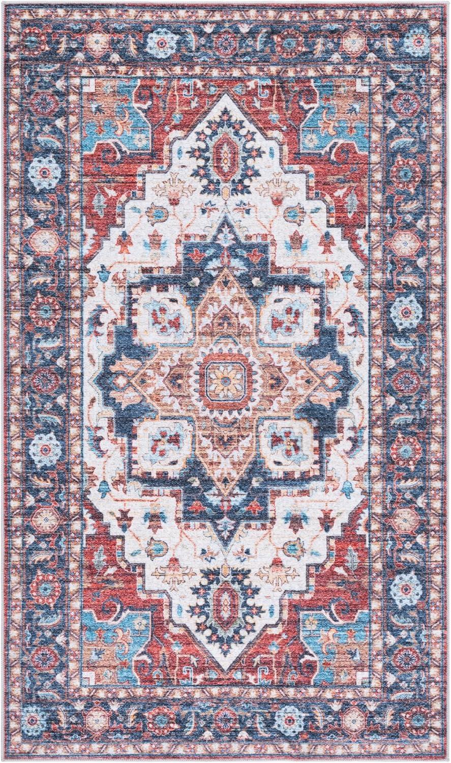 imageMartha Stewart x SAFAVIEH Machine Washable Area Rug Collection 5 x 8 Rust amp Blue Slip Resistant amp Easy Cleaning Ideal for Ideal for Living Room Bedroom Dining Space MSRW113QRustBlue