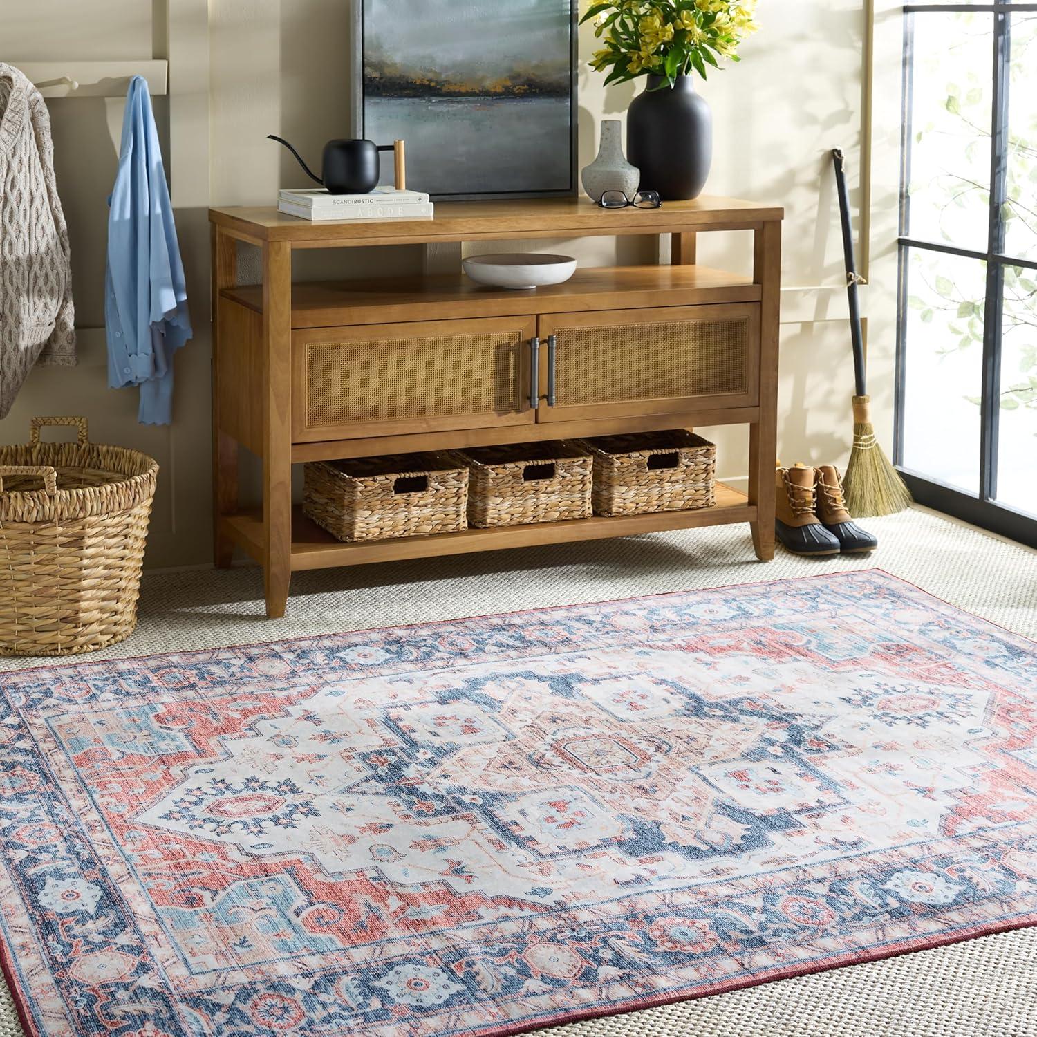 imageMartha Stewart x SAFAVIEH Machine Washable Area Rug Collection 5 x 8 Rust amp Blue Slip Resistant amp Easy Cleaning Ideal for Ideal for Living Room Bedroom Dining Space MSRW113QRustBlue