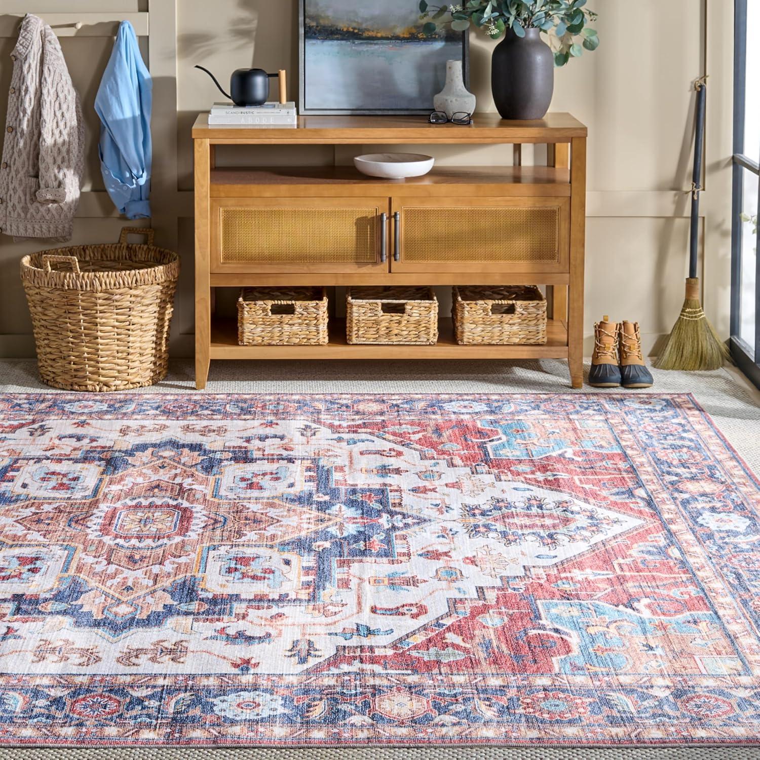 imageMartha Stewart x SAFAVIEH Machine Washable Area Rug Collection 5 x 8 Rust amp Blue Slip Resistant amp Easy Cleaning Ideal for Ideal for Living Room Bedroom Dining Space MSRW113QRustBlue