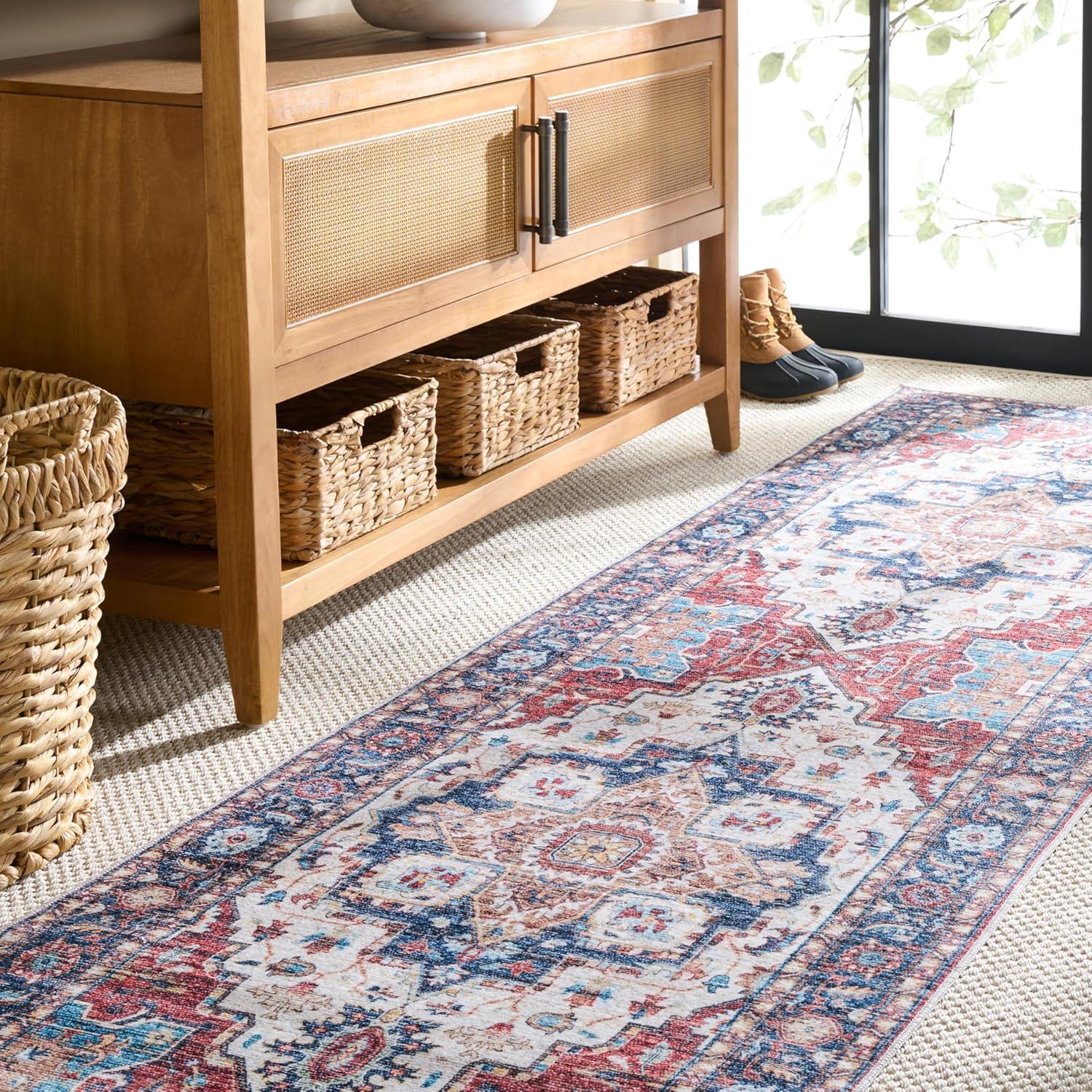 imageMartha Stewart x SAFAVIEH Machine Washable Area Rug Collection 5 x 8 Rust amp Blue Slip Resistant amp Easy Cleaning Ideal for Ideal for Living Room Bedroom Dining Space MSRW113QRustBlue