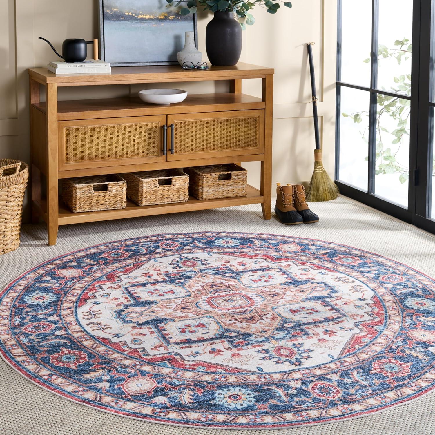 imageMartha Stewart x SAFAVIEH Machine Washable Area Rug Collection 5 x 8 Rust amp Blue Slip Resistant amp Easy Cleaning Ideal for Ideal for Living Room Bedroom Dining Space MSRW113QRustBlue