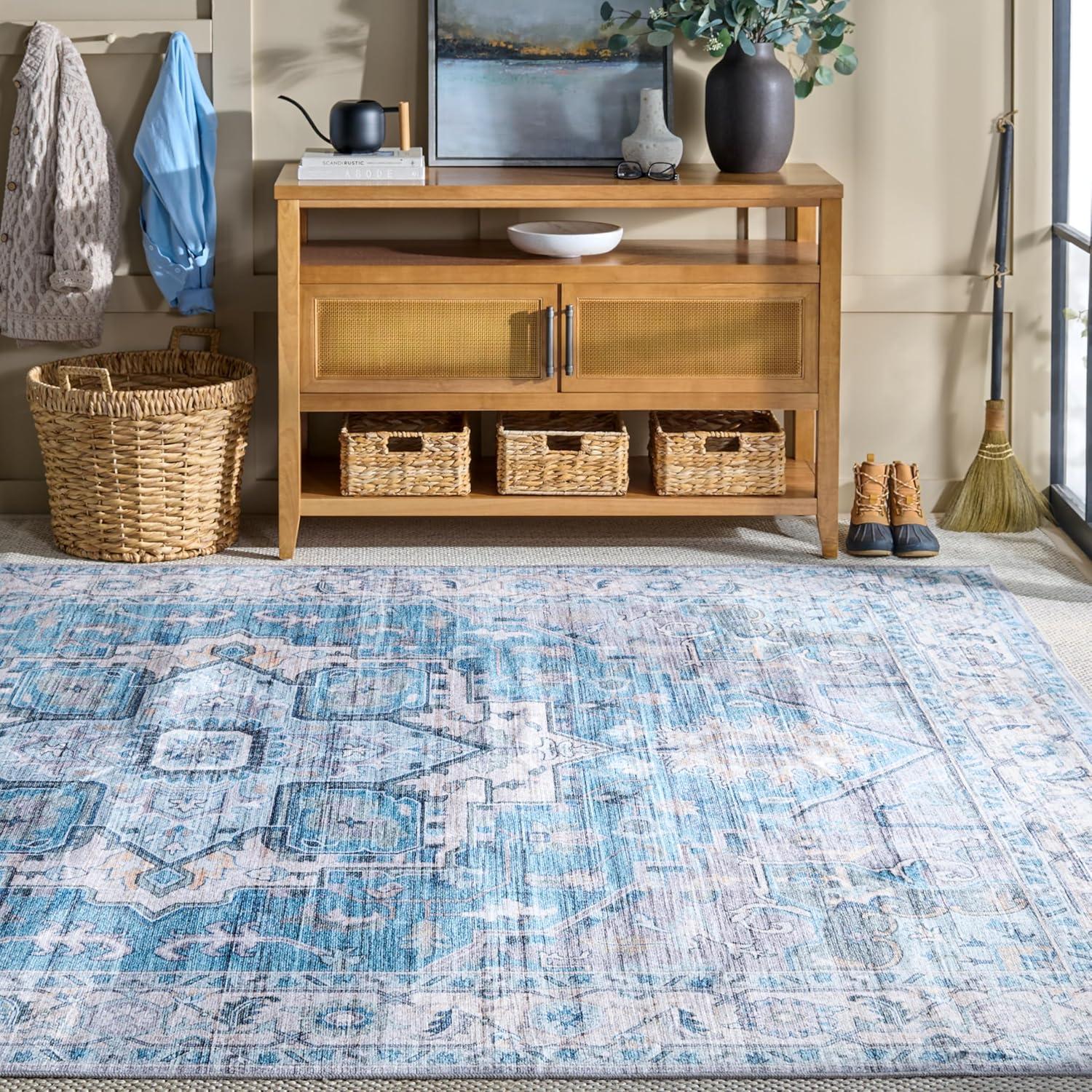 imageMartha Stewart x SAFAVIEH Machine Washable Area Rug Collection 5 x 8 Rust amp Blue Slip Resistant amp Easy Cleaning Ideal for Ideal for Living Room Bedroom Dining Space MSRW113QGreyTurquoise