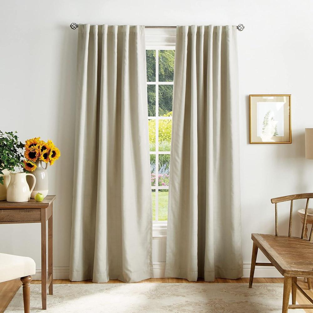 imageMartha Stewart Bedford Woven Plaid Blackout Back Tab Window Curtain Panel Pair 95 LinenLinen