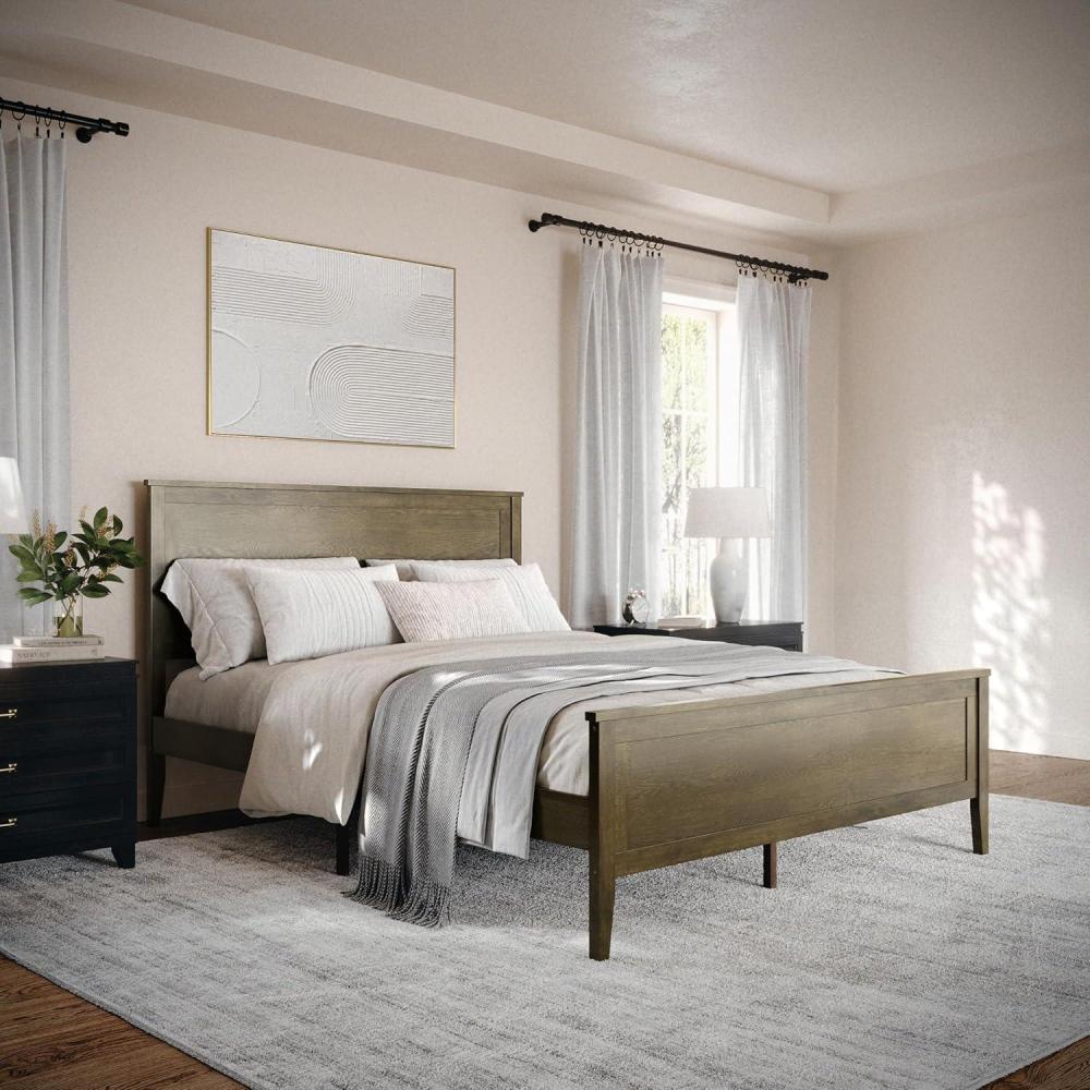 imageMartha Stewart Corbin Solid Wood Platform Bed with Wooden Headboard and Footboard Wood Slat Foundation No Box Spring Needed King Brown GrayBrown Gray