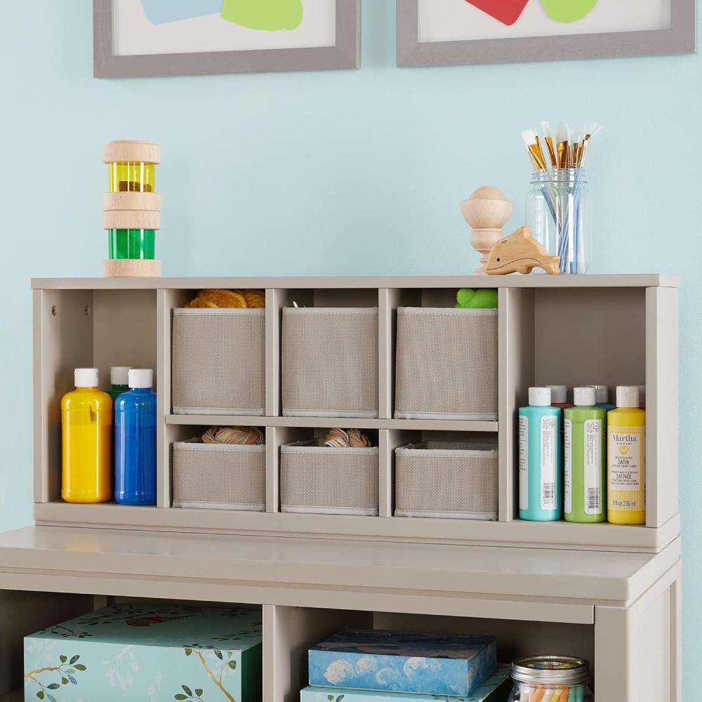 imageMartha Stewart Crafting Kids Cubby Organizer Linen White Wooden Tabletop Art Storage with Removable Bins Cube ShelvingGray