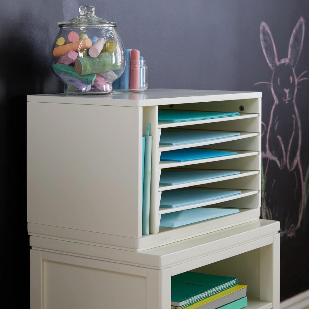 imageMartha Stewart Crafting Kids Paper Organizer Linen White Tabletop Construction Paper Storage with Compartments Wooden 6 Tray Sorter