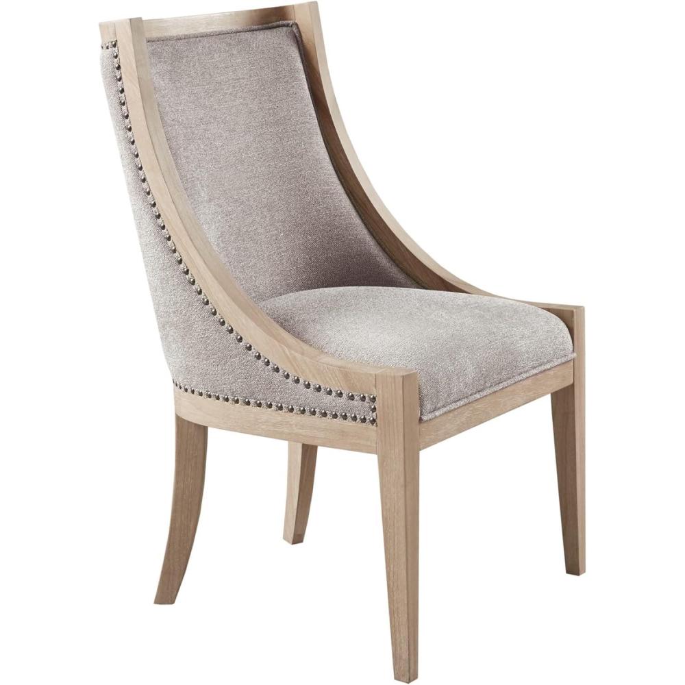 imageMartha Stewart Farmhouse Dining Room Chair Recessed Arm Chair for Bedrooms Nailhead Trim Solid Wood Legs Upholstered Reading Accent Chairs for Living Room Kitchen Dcor Elmherst Linen ColorLinen Color
