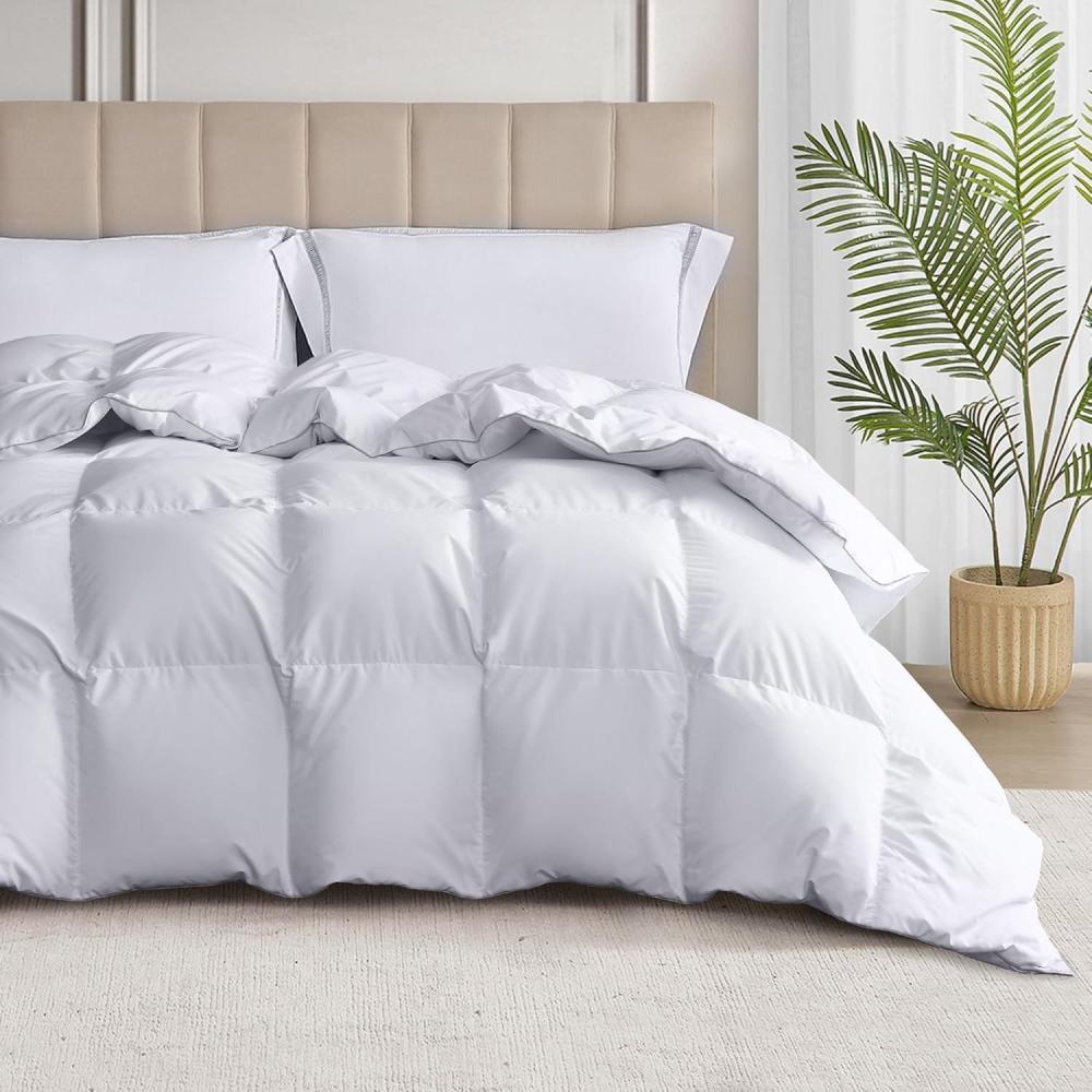 imageMartha Stewart Goose Feather and Down Fiber Comforter Queen Size  Luxurious Hotel Duvet Insert Bedding Comforters 100 Cotton All Season Medium Warmth 90 x 90 InchWhiteFullQueen