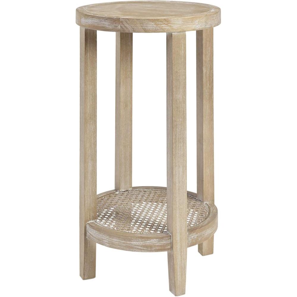 imageMartha Stewart Harley Accent Tables Modern Farmhouse Rattan Shelving Design Round Tabletop Living Room Furniture Occasional Piece Dia 15 X 28 WheatFarm House