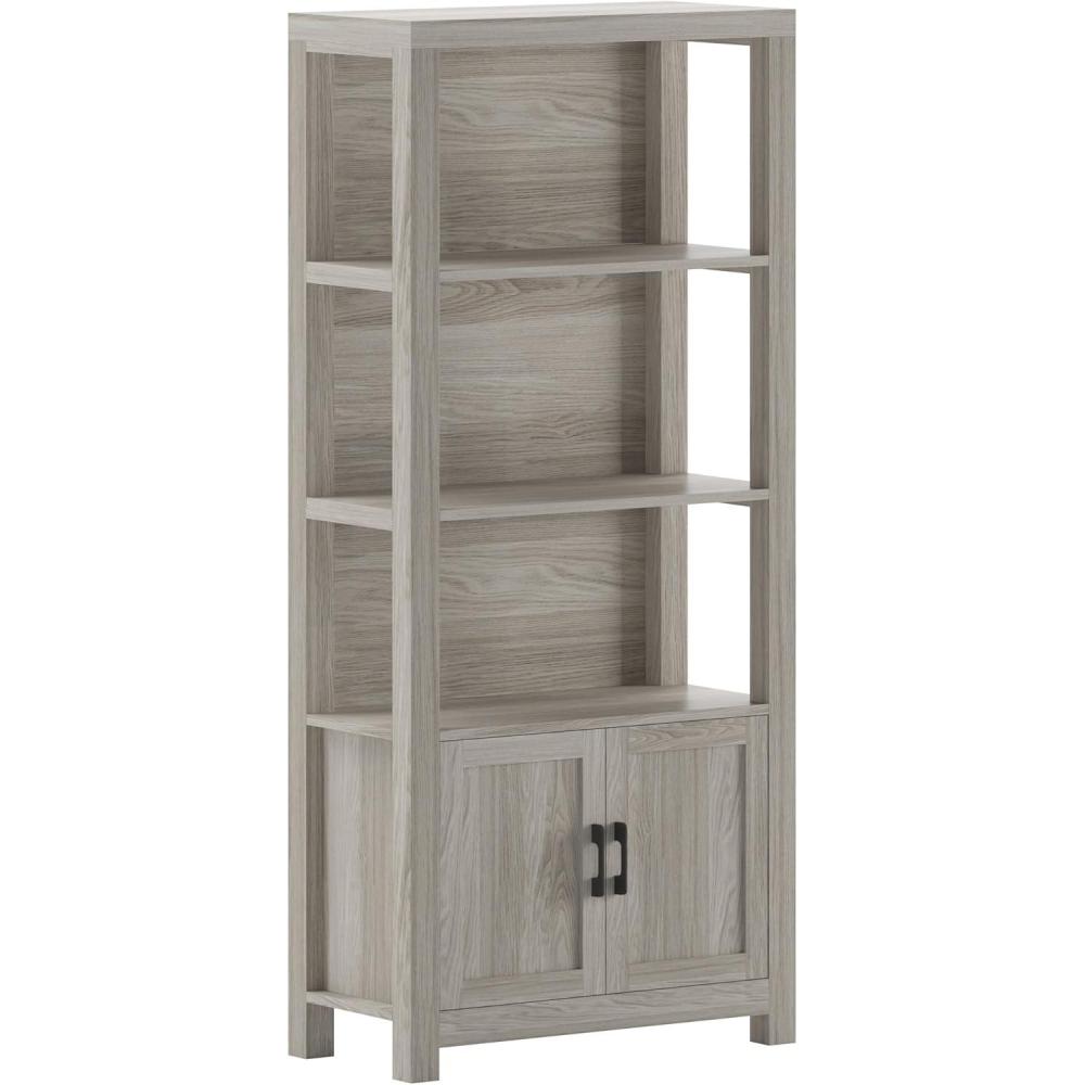 imageMartha Stewart Hutton Four Tier Shaker Bookcase with Storage Cabinet in Gray Washed Wood with Oil Rubbed Bronze HardwareGray FrameOil Rubbed Bronze Hardware