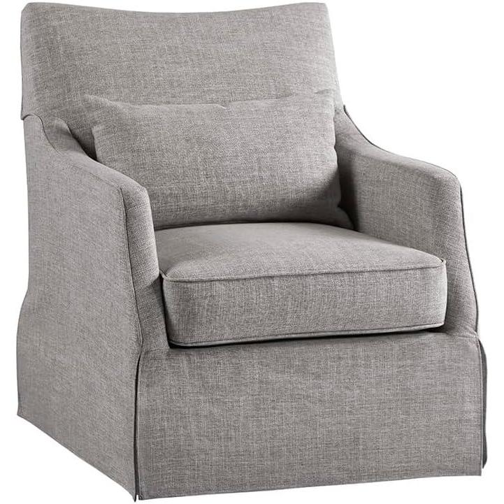 imageMartha Stewart London Swivel Chair Solid Wood amp Plywood Skirted Metal Base Accent Armchair Lumbar Pillow Modern Classic Family Room Sofa Furniture Bedroom Lounge 28X315X3525 Light BlueGrey