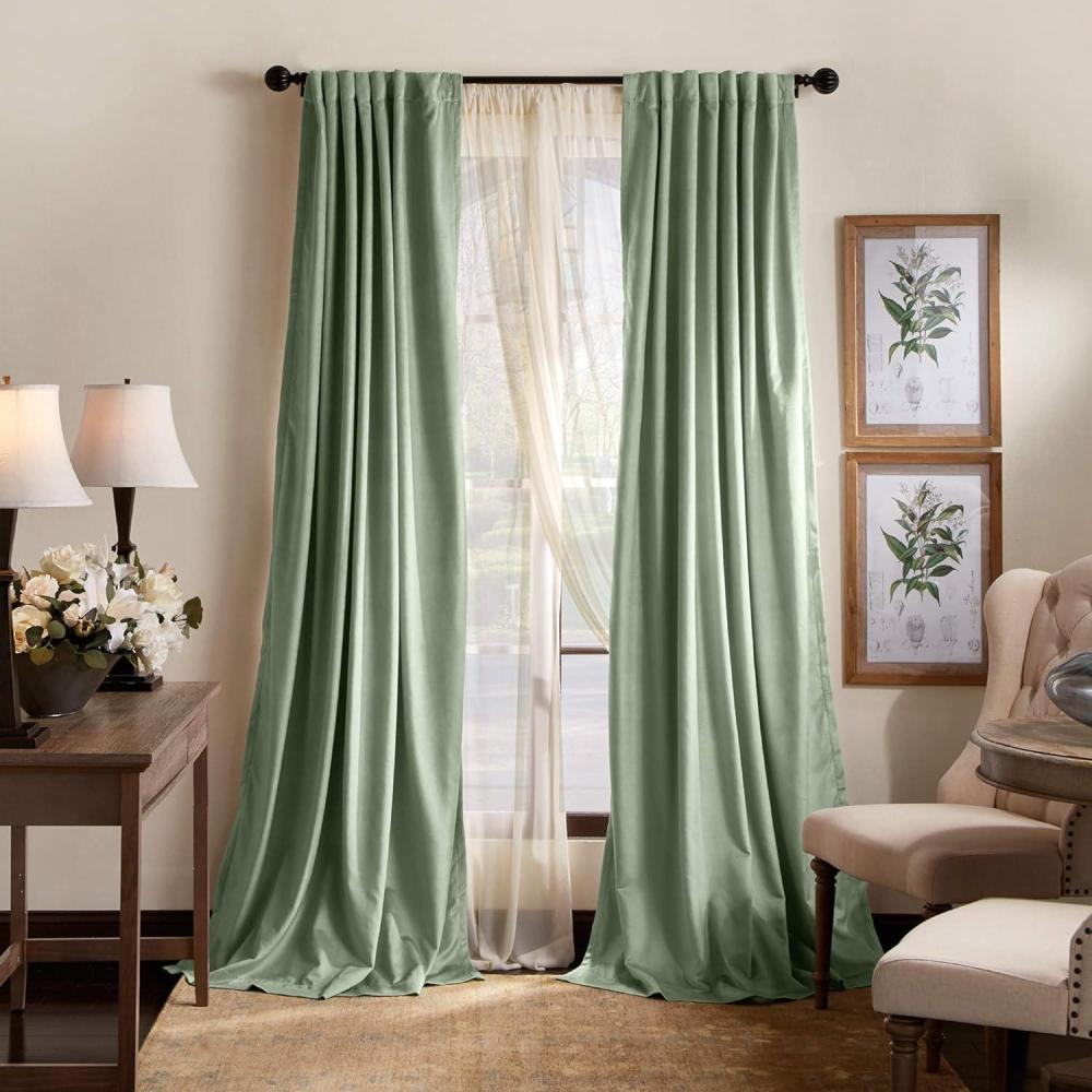 imageMartha Stewart Lucca Velvet Blackout Back Tab Window Curtain Panel Pair 95 Linen BeigeGreen