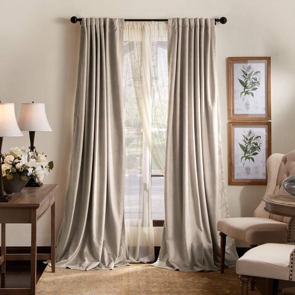 imageMartha Stewart Lucca Velvet Blackout Back Tab Window Curtain Panel Pair 95 Linen BeigeLinen