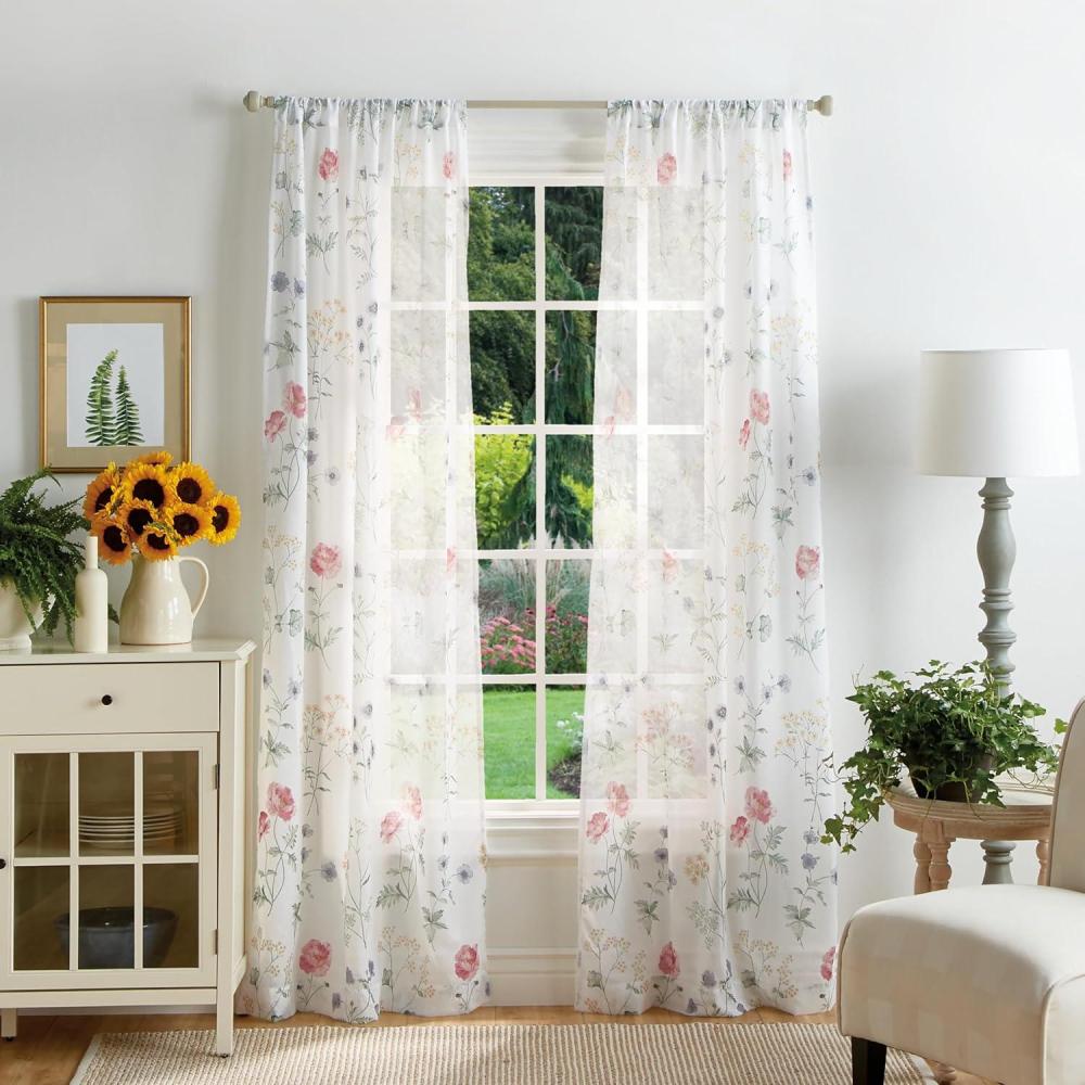 imageMartha Stewart Marthas Garden Floral SemiSheer Rod Pocket Window Curtain Single Panel 84 MultiMulti Color