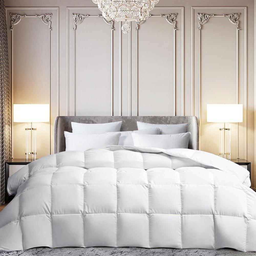 imageMartha Stewart White Goose Feather Down Fiber Comforter Queen Size Lightweight Duvet Insert Noiseless Fabric with 44oz Filled Luxury Cloud Fluffy Bed Comforter with 8Corner Loops White 90x90inchWhiteExtra Warmth