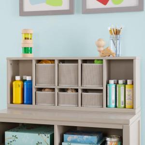 Martha Stewart Crafting Kids’ Cubby Organizer – Linen White: Wooden Tabletop Art Storage with Removable Bins – Cube Shelving(Gray)