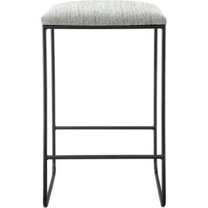 Martha Stewart Delaney Upholstered Mid-Century Modern Counter Stool with Turn Legs, Footrest and Kickplate for Kitchen Island Chairs Dining Room Furniture, Home Bar, Blue(Hastings)