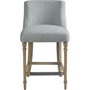 Martha Stewart Delaney Upholstered Mid-Century Modern Counter Stool with Turn Legs, Footrest and Kickplate for Kitchen Island Chairs Dining Room Furniture, Home Bar, Blue(Delaney)