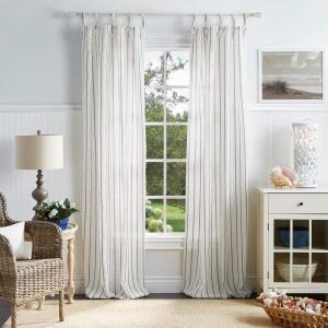 Martha Stewart Laguna Stripe Semi-Sheer Tie Tab Window Curtain Panel Pair, 95, Grey(Grey)