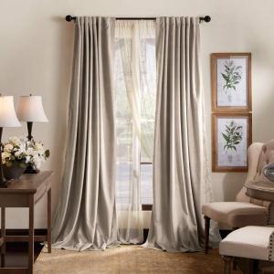 Martha Stewart Lucca Velvet Blackout Back Tab Window Curtain Panel Pair, 95″, Linen Beige(Linen)