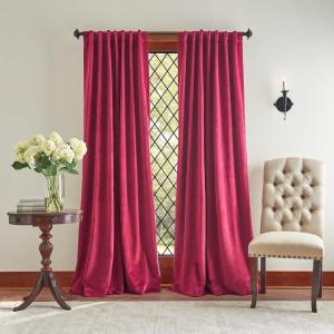 Martha Stewart Lucca Velvet Blackout Back Tab Window Curtain Panel Pair, 95″, Linen Beige(Pomegranate)