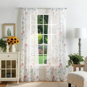 Martha Stewart Marthas Garden Floral Semi-Sheer Rod Pocket Window Curtain Single Panel, 84″, Multi(Multi Floral)