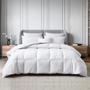 Martha Stewart Tencel™ Lyocell/Cotton Blend White Goose Feather and Down Fiber Comforter – Medium Weight All Season Warmth – Full/Queen Size(King)