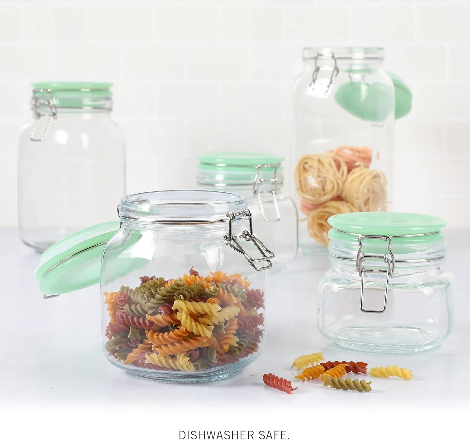 imageMartha Stewart 5 Piece Glass Canister Set WGreeen Lids