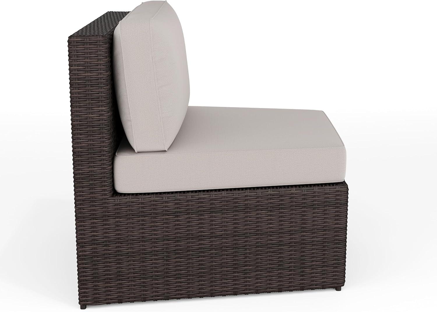 imageMartha Stewart Bedford IndoorOutdoor Modular Patio Curved Sectional Sofa Seats with Rattan Wicker Finish in Gray with Gray AllWeather Cushions Set of 2Tan CushionsBrown Frame