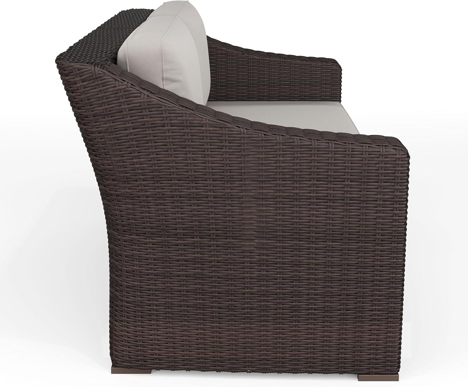 imageMartha Stewart Bedford IndoorOutdoor Modular Patio Loveseat with Rattan Wicker Finish in Brown with Tan AllWeather CushionsTan CushionsBrown Frame