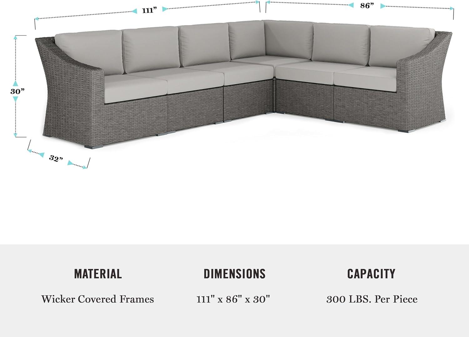 imageMartha Stewart Bedford IndoorOutdoor Modular Patio Sectional Sofa for 6 with Rattan Wicker Finish in Gray with Gray AllWeather Cushions