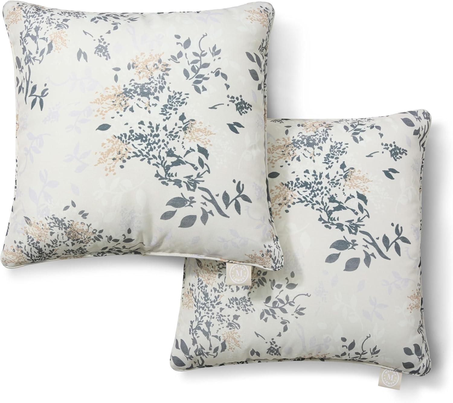 imageMartha Stewart Charming Foliage Indoor Outdoor Decorative Lumbar Pillow 2Pack Set UV Fade Resistant Water Repellent Printed Floral Design Aqua Blue 11x18Warm Grey