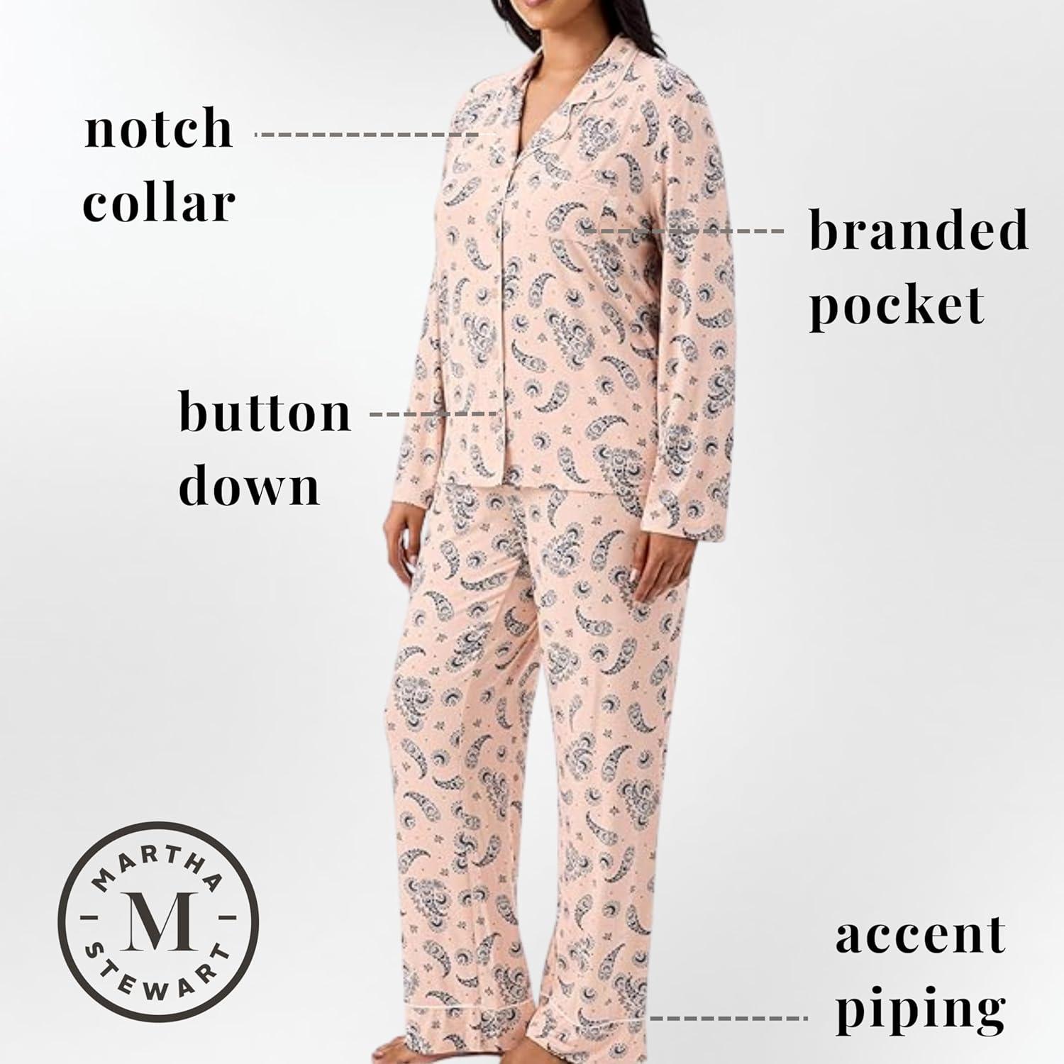 imageMartha Stewart Cooling Rayon Pajama Set for Women Long Sleeve ButtonDown Style for Cool Comfortable CoverageEvening Sand