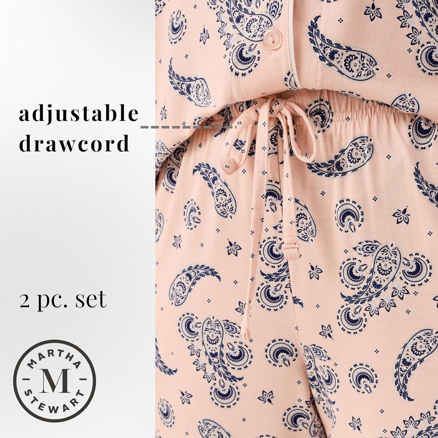 imageMartha Stewart Cooling Rayon Pajama Set for Women Long Sleeve ButtonDown Style for Cool Comfortable CoverageEvening Sand