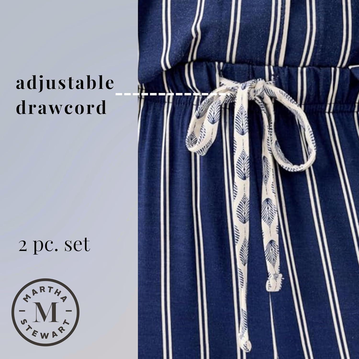 imageMartha Stewart Cooling Rayon Pajama Set for Women Long Sleeve ButtonDown Style for Cool Comfortable CoverageMedieval Blue
