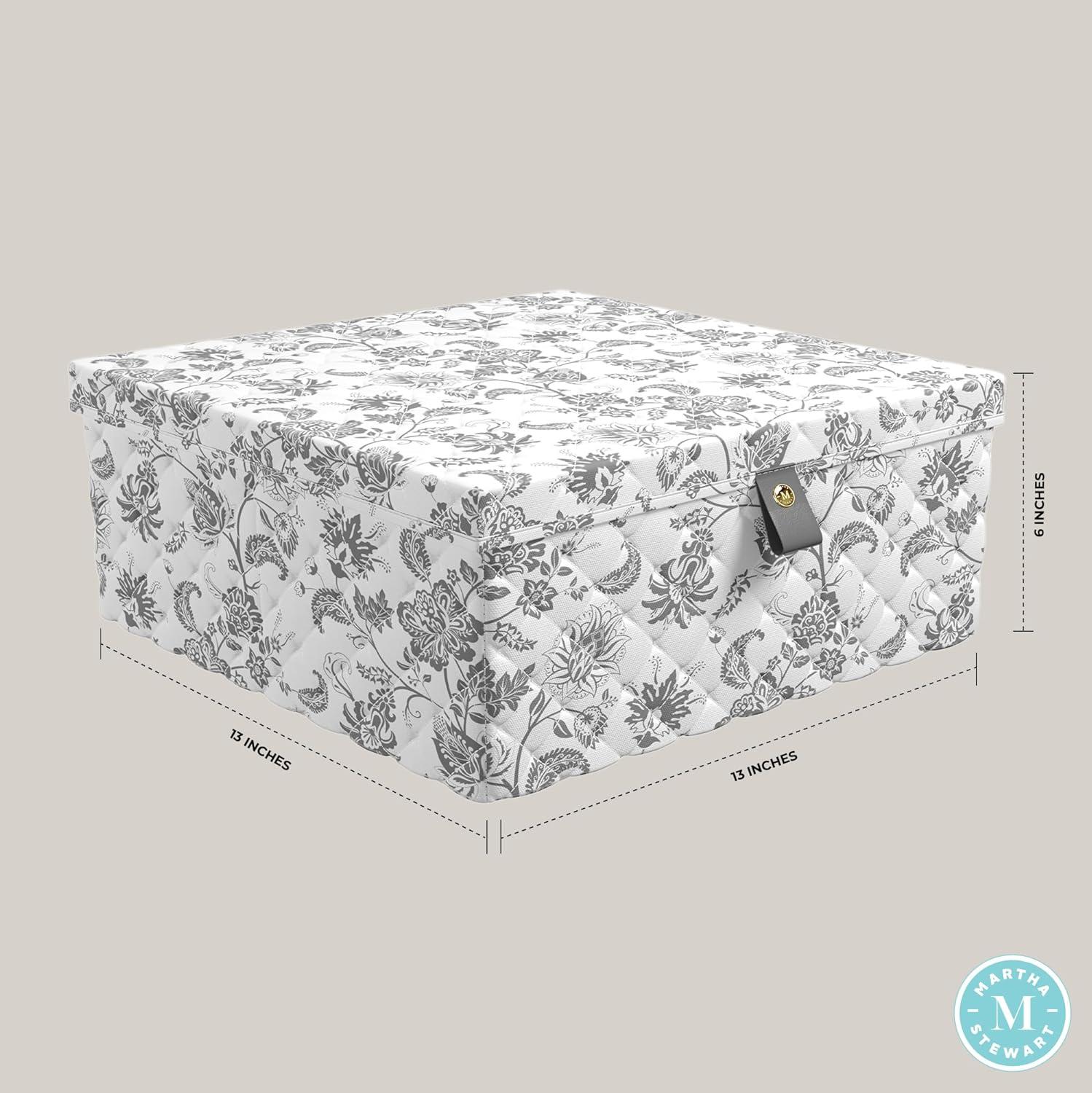 imageMartha Stewart Essential Collapsible Stackable Decorative Home Storage Organization With Lidded Tops Set of 2 Lidded Storage Boxes Bedford FloralBedford Floral