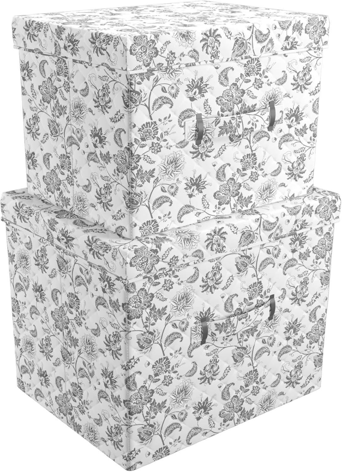 imageMartha Stewart Essential Collapsible Stackable Decorative Home Storage Organization With Lidded Tops Set of 2 Lidded Storage Boxes Bedford FloralBedford Floral