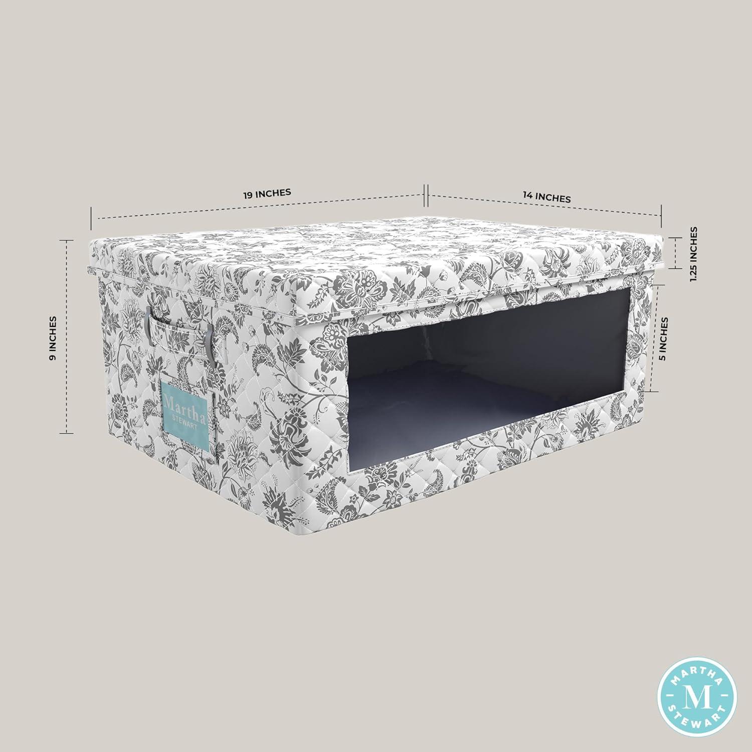 imageMartha Stewart Essential Collapsible Stackable Decorative Home Storage Organization With Lidded Tops Set of 2 Lidded Storage Boxes Bedford FloralBedford Floral