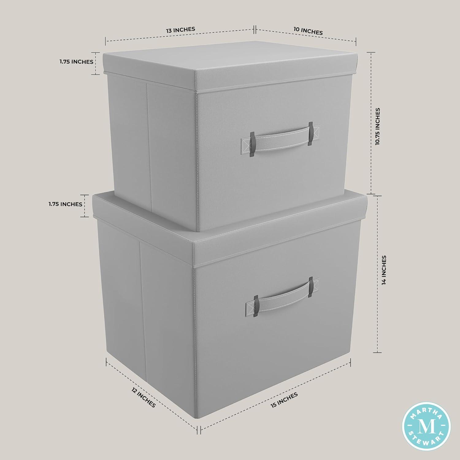 imageMartha Stewart Essential Collapsible Stackable Decorative Home Storage Organization With Lidded Tops Set of 2 Lidded Storage Boxes Bedford FloralGrey