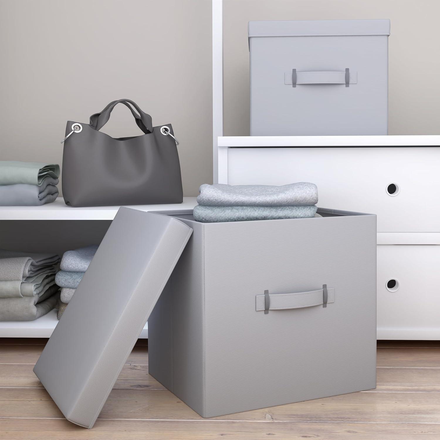 imageMartha Stewart Essential Collapsible Stackable Decorative Home Storage Organization With Lidded Tops Set of 2 Lidded Storage Boxes Bedford FloralGrey