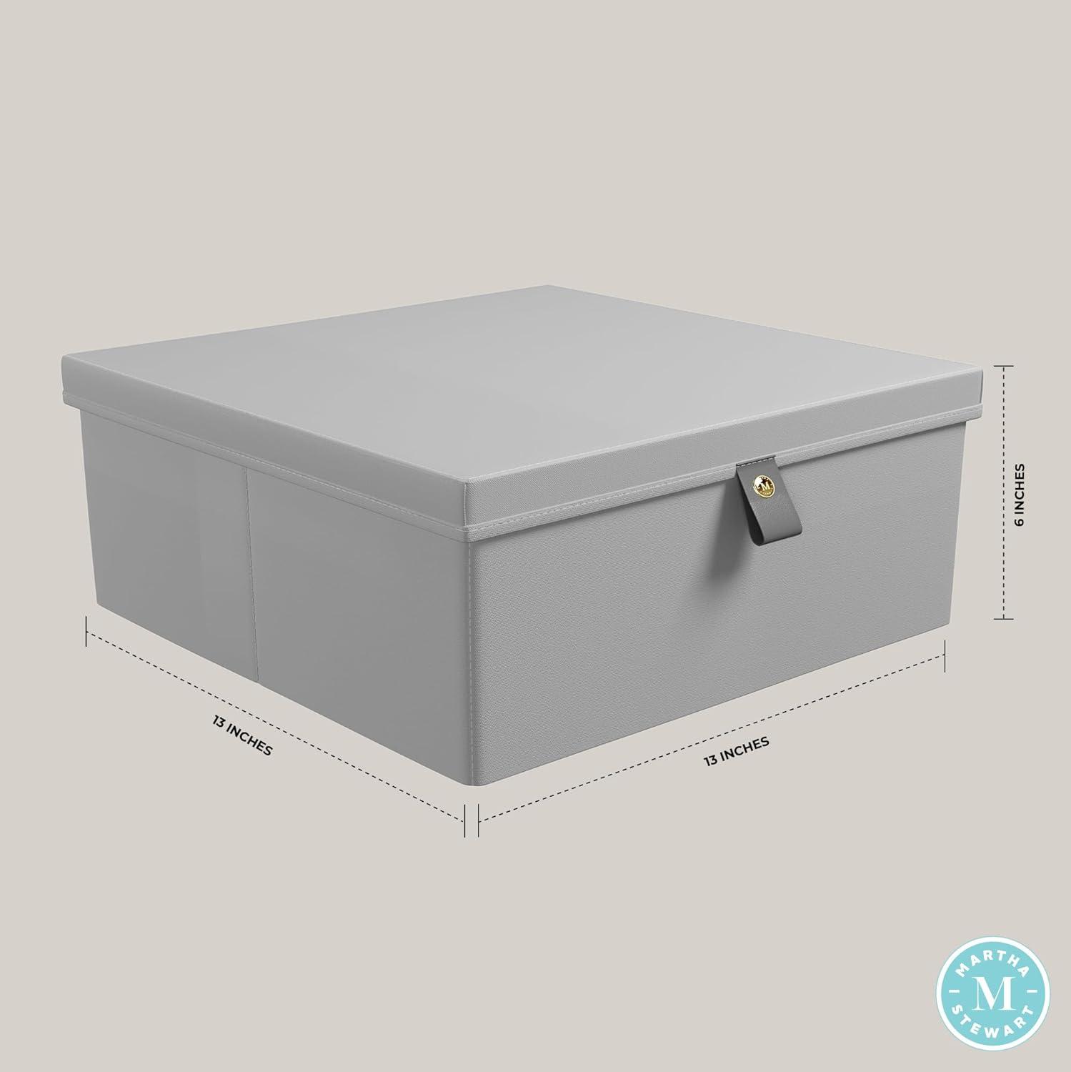 imageMartha Stewart Essential Collapsible Stackable Decorative Home Storage Organization With Lidded Tops Set of 2 Lidded Storage Boxes Bedford FloralGrey