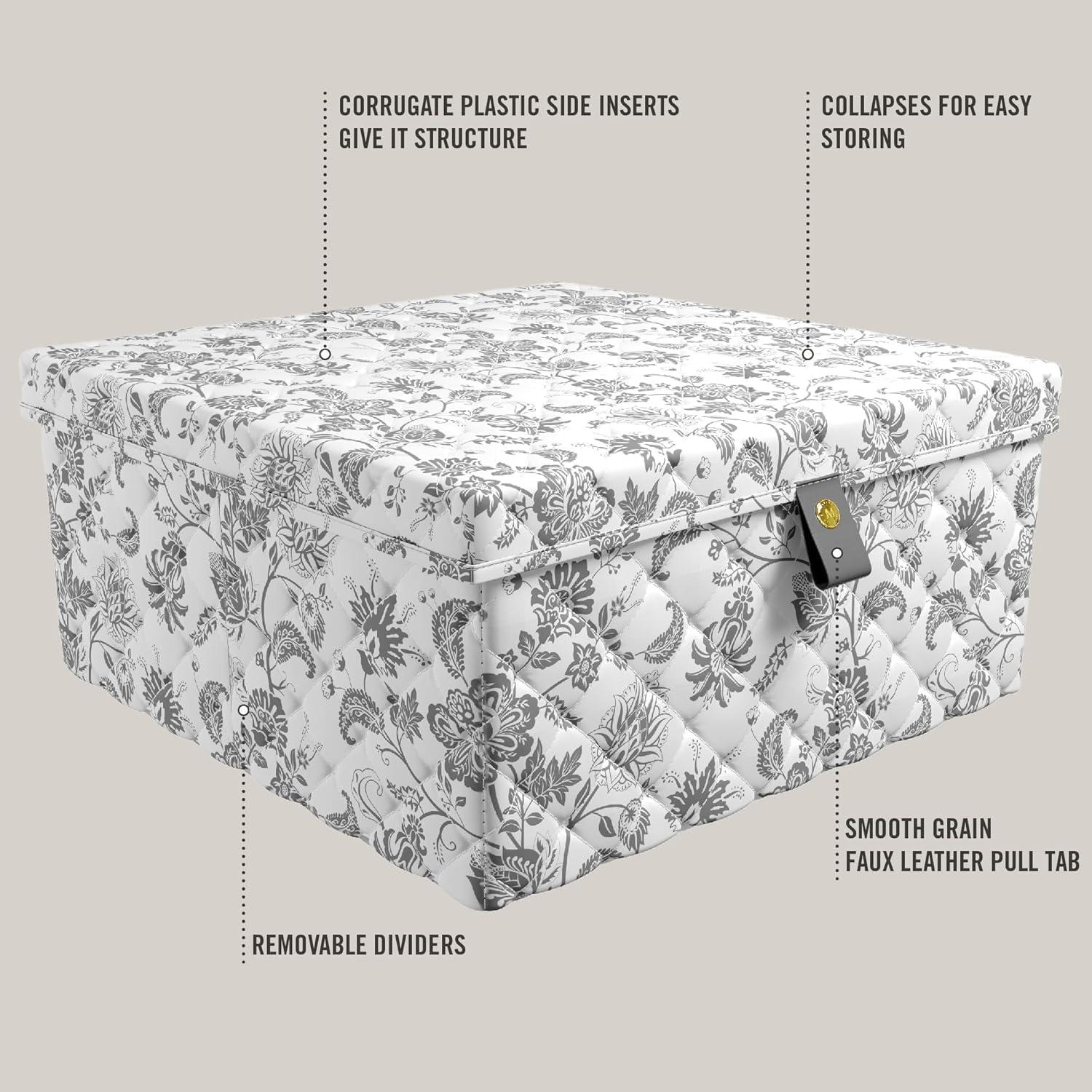 imageMartha Stewart Essential Collapsible Stackable Decorative Home Storage Organization With Lidded Tops Set of 2 Lidded Storage Boxes Bedford FloralGrey