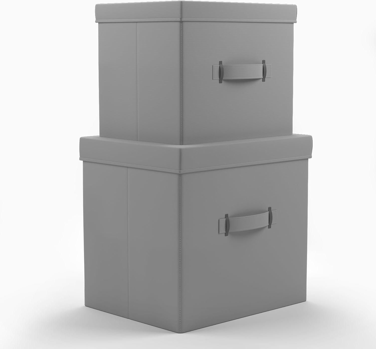 imageMartha Stewart Essential Collapsible Stackable Decorative Home Storage Organization With Lidded Tops Set of 2 Nesting Boxes with Lids GreyGrey