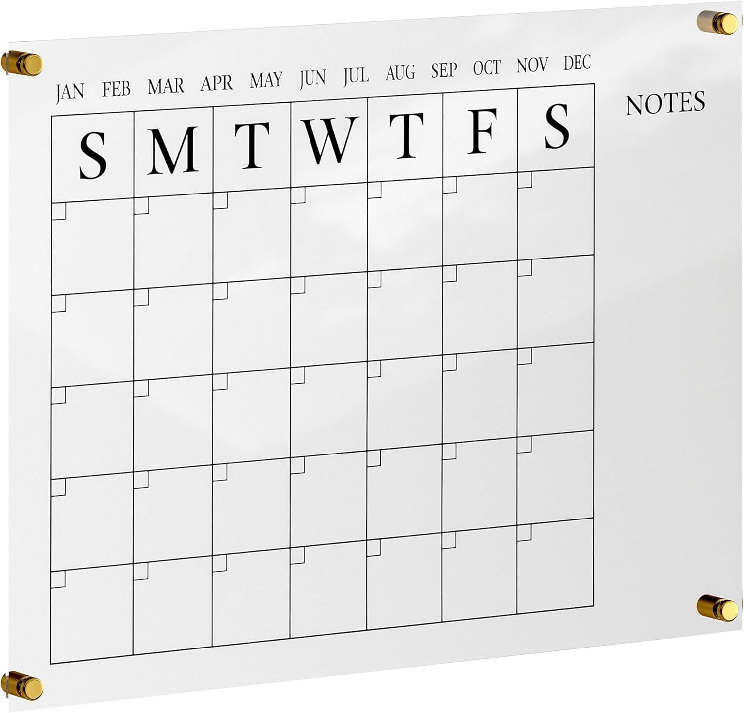 imageMartha Stewart Grayson Acrylic Wall Calendar and Notes Board with Dry Erase Marker Clear with Gold Print Set of 2ClearBlack