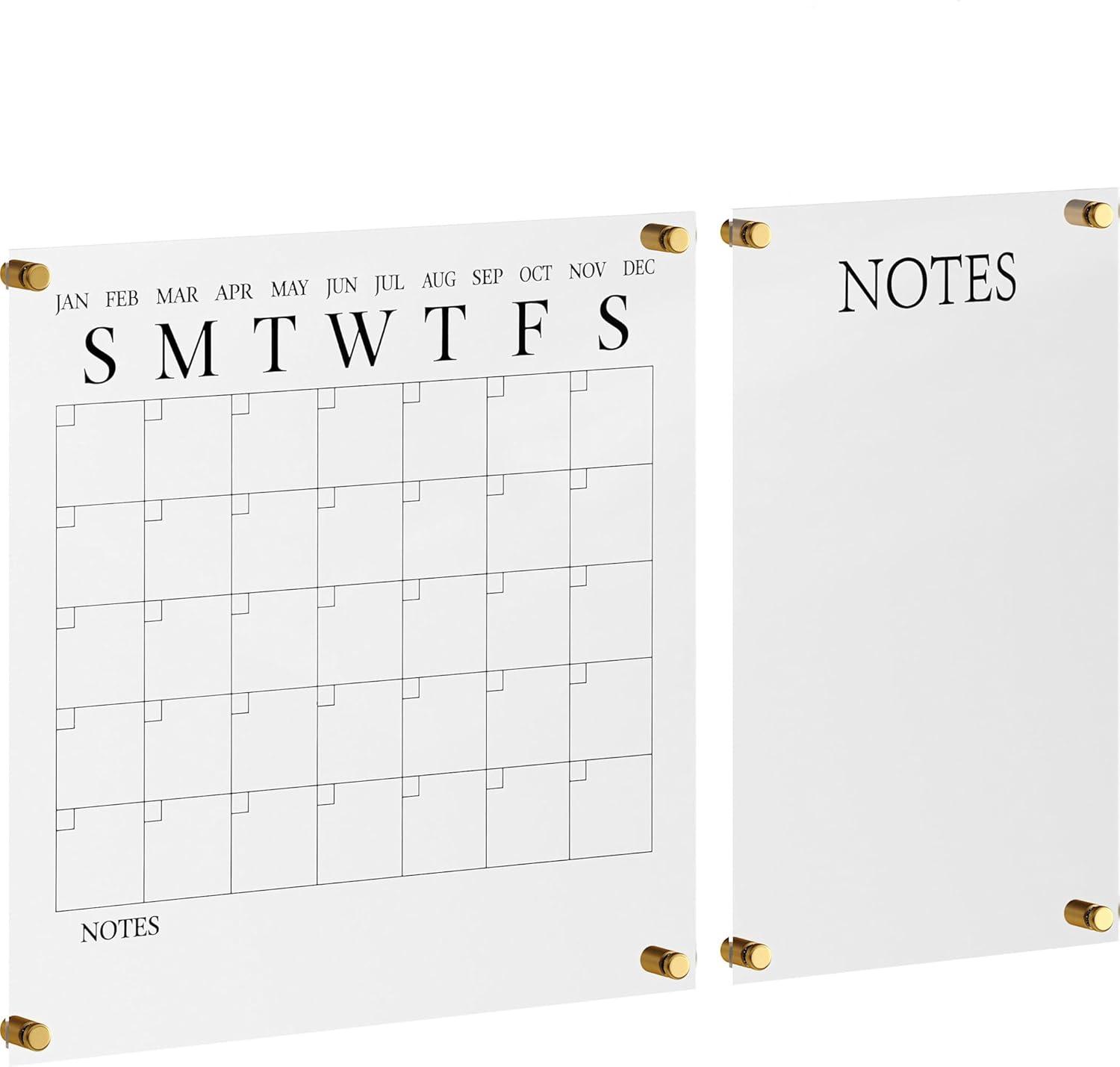 imageMartha Stewart Grayson Acrylic Wall Calendar and Notes Board with Dry Erase Marker Clear with Gold Print Set of 2ClearBlack