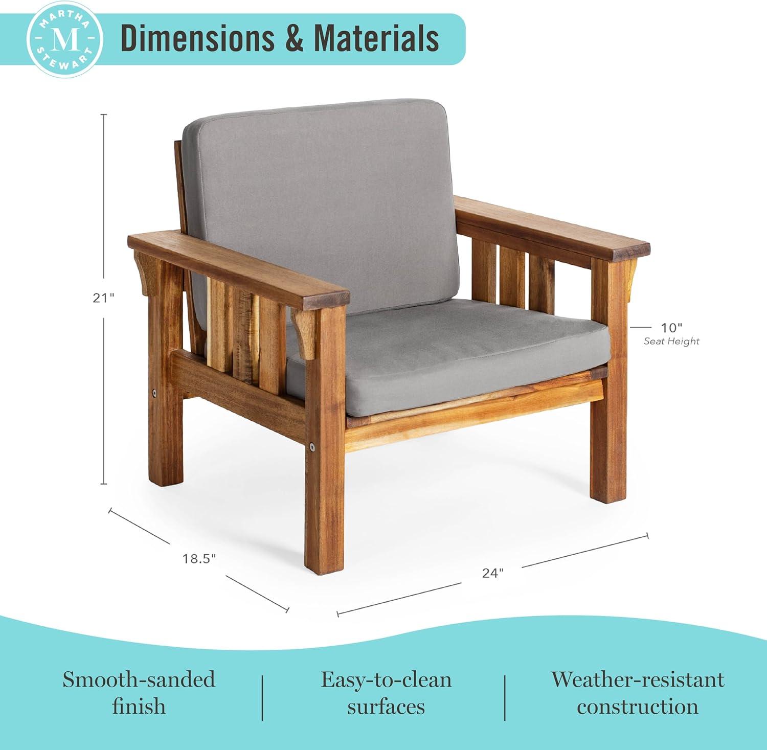 imageMartha Stewart Kids Outdoor Chair Natural Acacia Wood Chair for Kids wGray Polyester Cushions 10 Seat Height Montessori Furniture for Backyard Patio and Outdoor Play amp Learning Environments